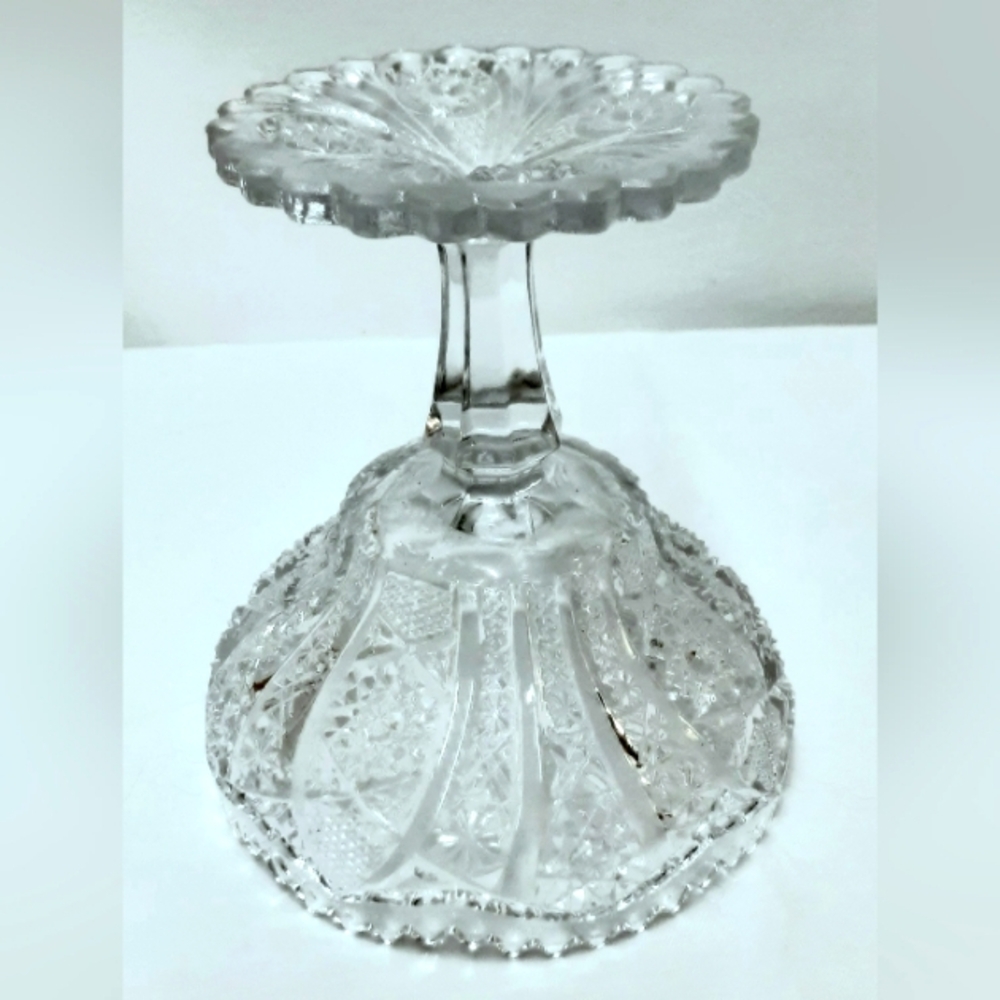 Vintage 'cut' pressed glass compote stemmed candy dish FREE or bundle 3/18 - Picture 3 of 3